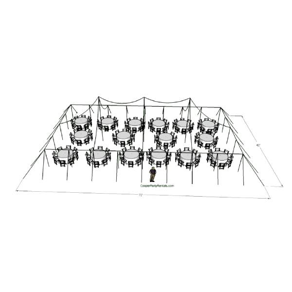 128 Guest – 30×60 Pole Tent – Round Tables